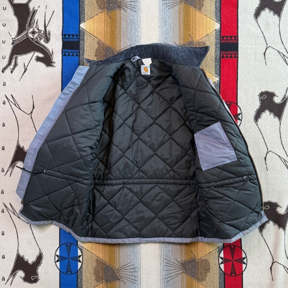 Carhartt Arctic Quilt Lined Duck Traditional Coat Blue Gray Vintage Made in USA - Picture 3 of 16